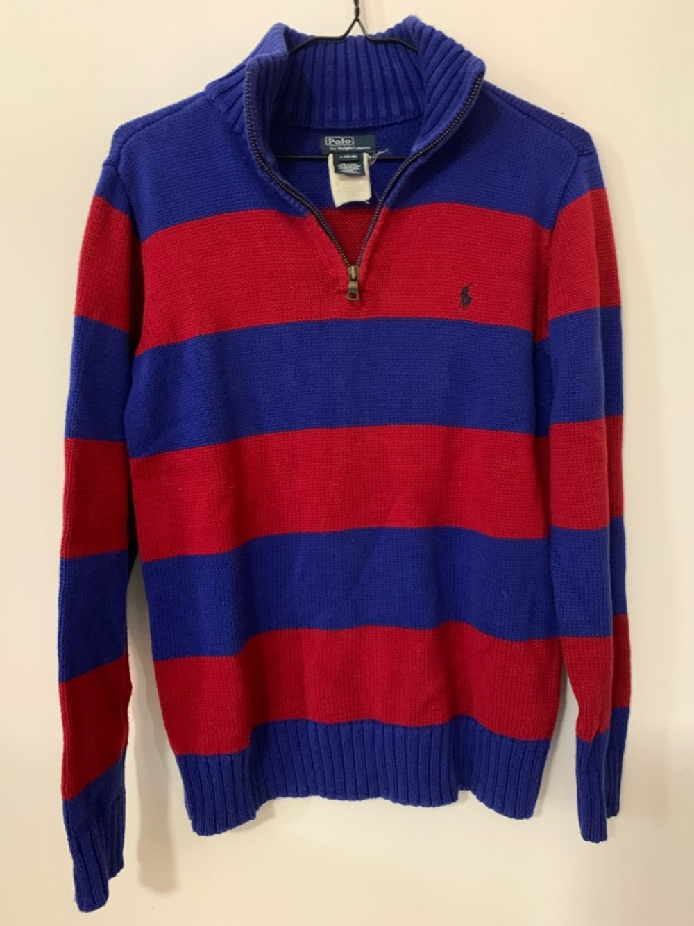Polo by Ralph Lauren Red & Blue Striped Half-Zip Sweater
